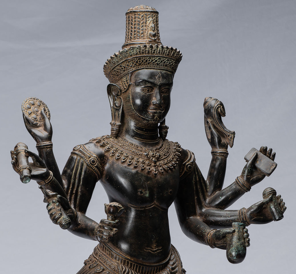 Antique Khmer Style Bronze Angkor Wat Seated Bodhisattva Avalokitesvara Statue - 69cm/28"
