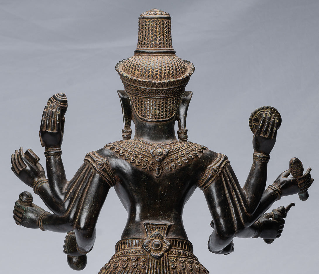 Antique Khmer Style Bronze Angkor Wat Seated Bodhisattva Avalokitesvara Statue - 69cm/28"