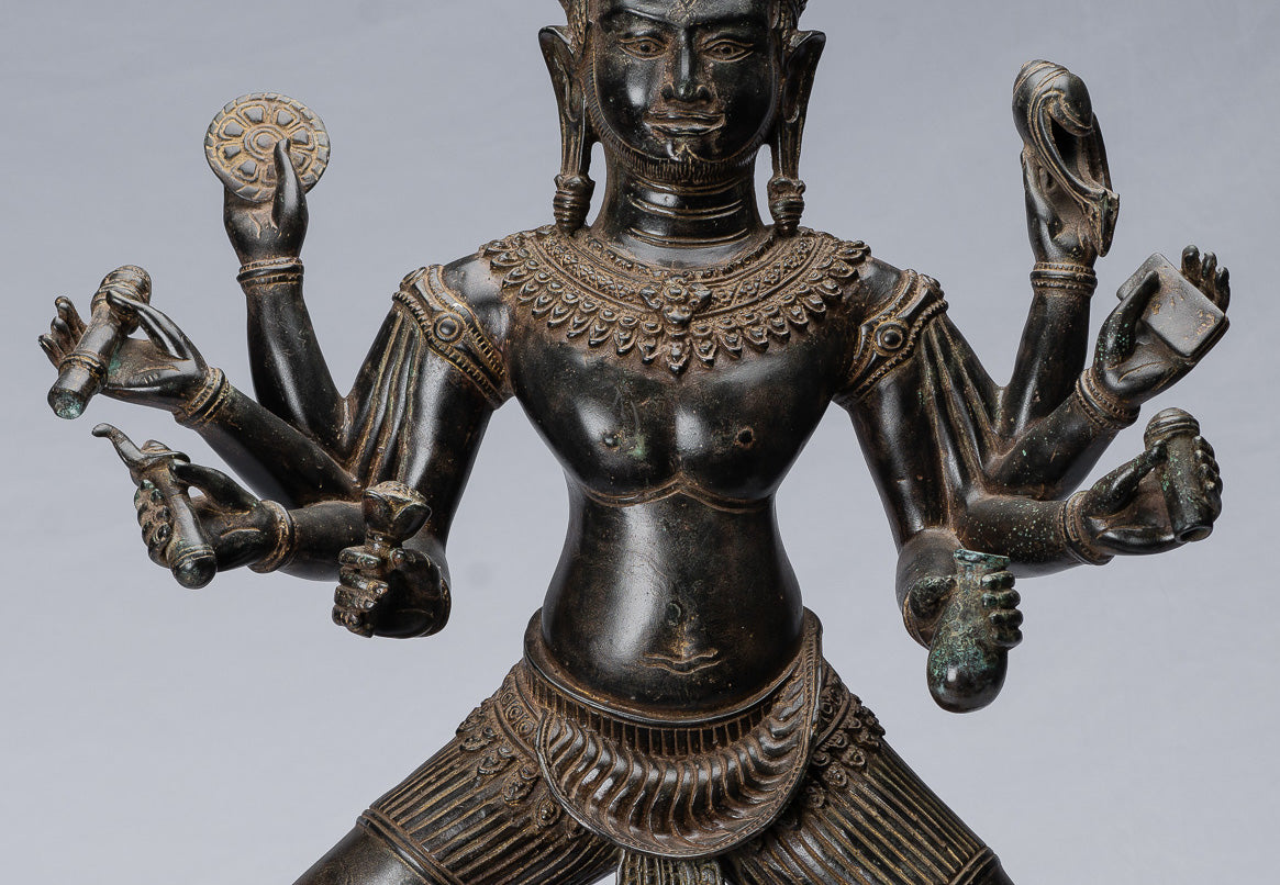 Antique Khmer Style Bronze Angkor Wat Seated Bodhisattva Avalokitesvara Statue - 69cm/28"