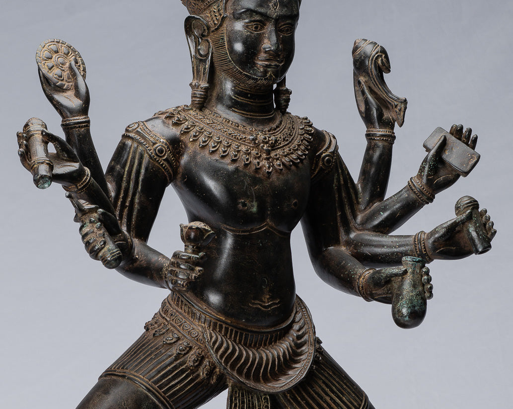 Antique Khmer Style Bronze Angkor Wat Seated Bodhisattva Avalokitesvara Statue - 69cm/28"