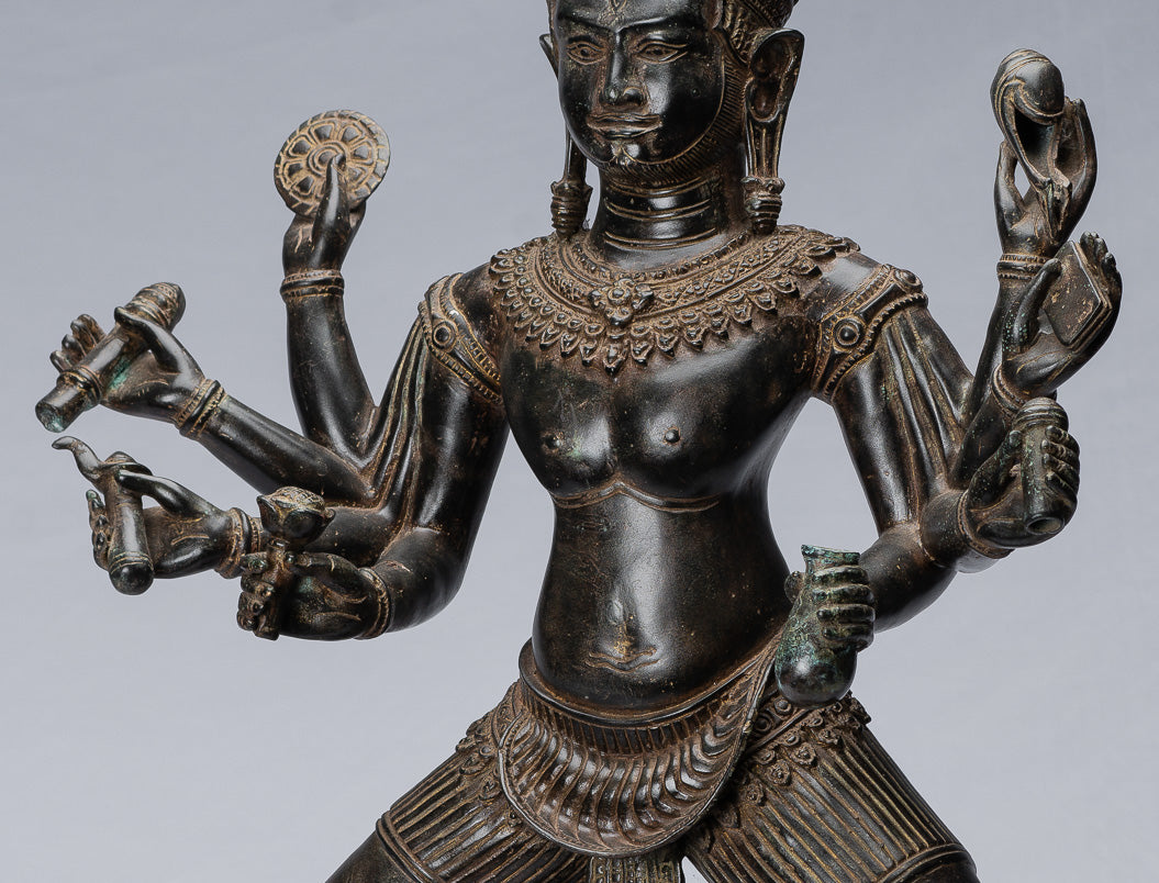 Antique Khmer Style Bronze Angkor Wat Seated Bodhisattva Avalokitesvara Statue - 69cm/28"