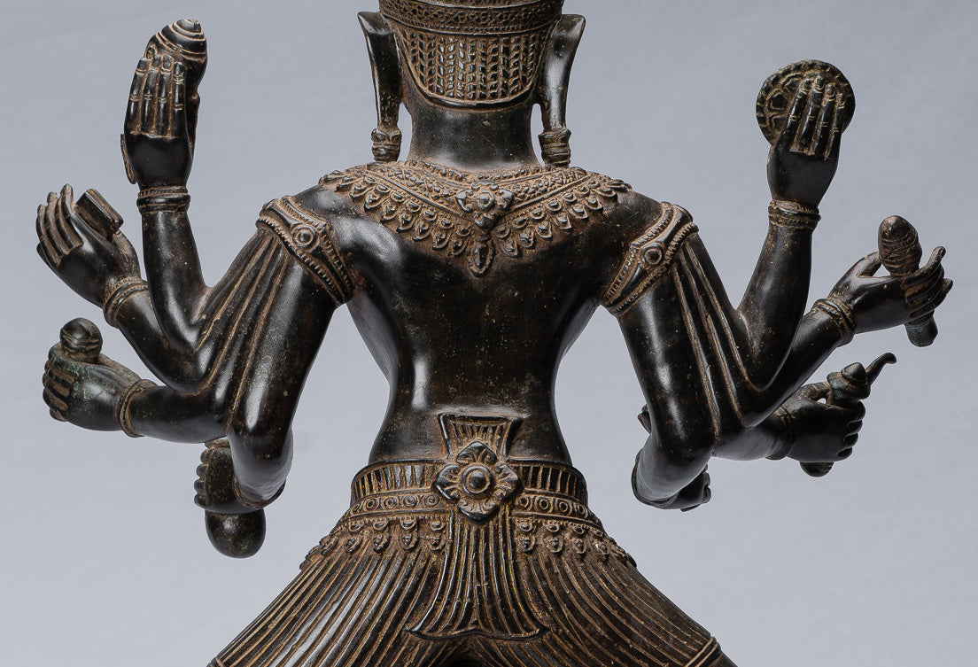 Antique Khmer Style Bronze Angkor Wat Seated Bodhisattva Avalokitesvara Statue - 69cm/28"