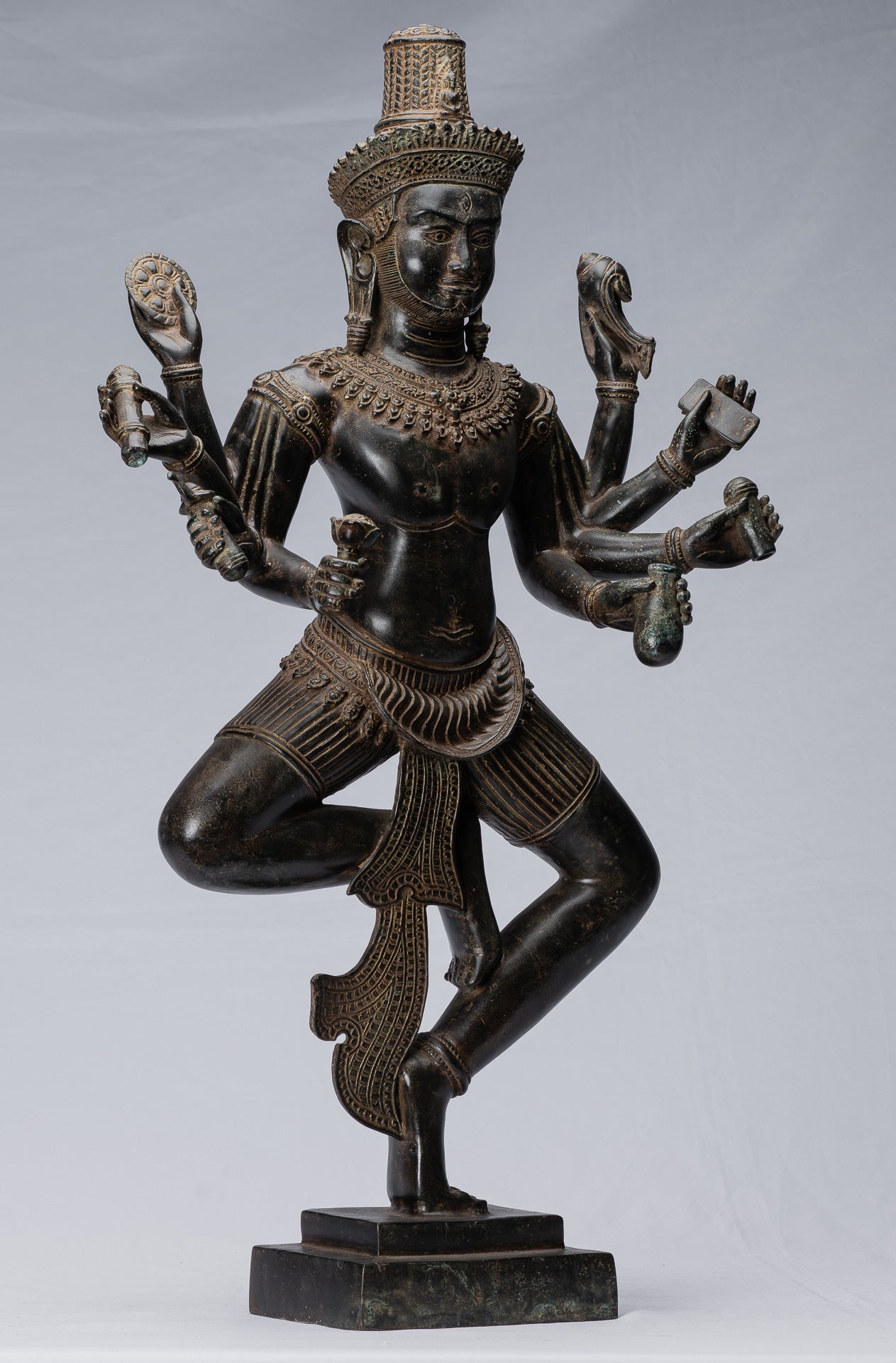 Antique Khmer Style Bronze Angkor Wat Seated Bodhisattva Avalokitesvara Statue - 69cm/28"