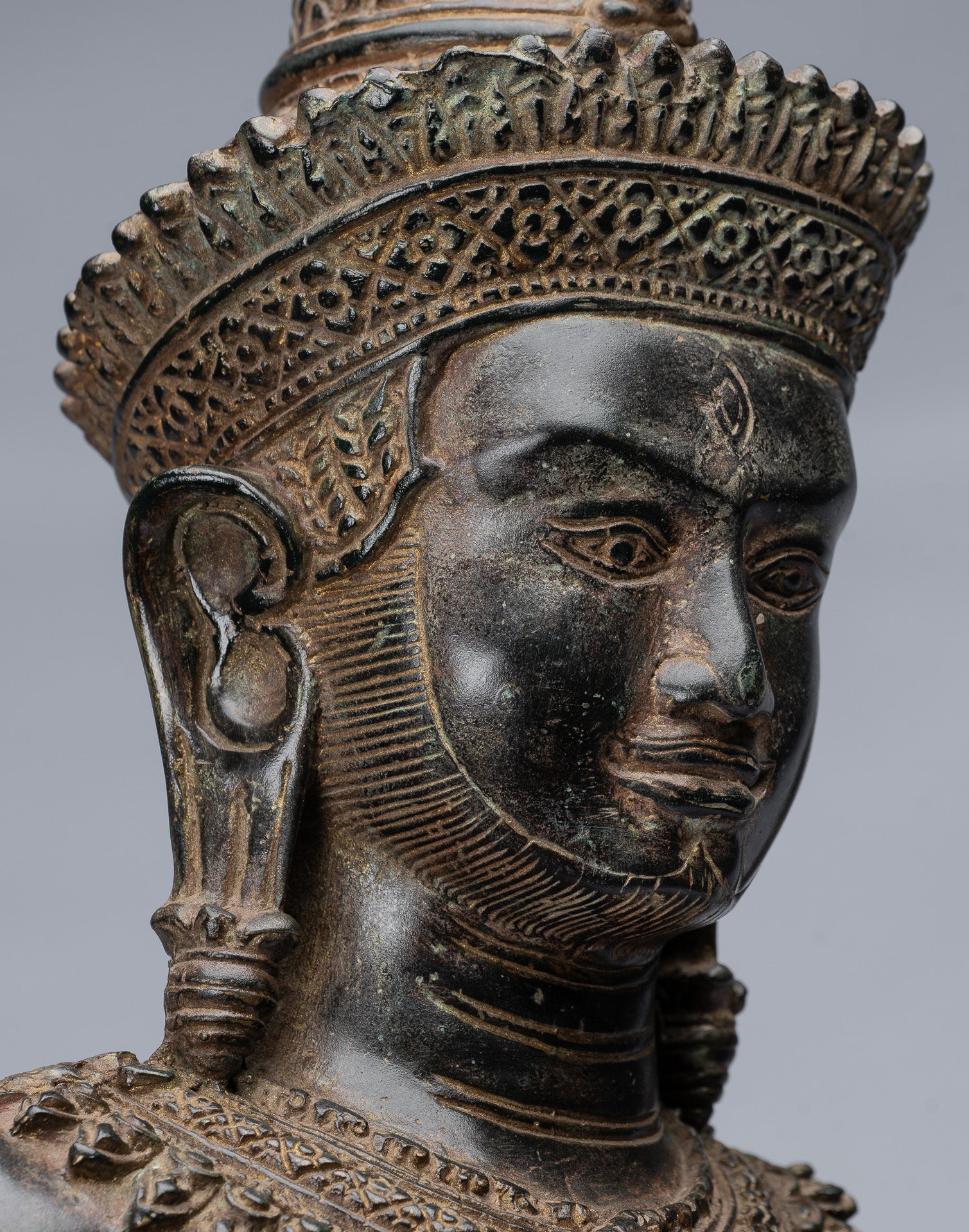 Antique Khmer Style Bronze Angkor Wat Seated Bodhisattva Avalokitesvara Statue - 69cm/28"