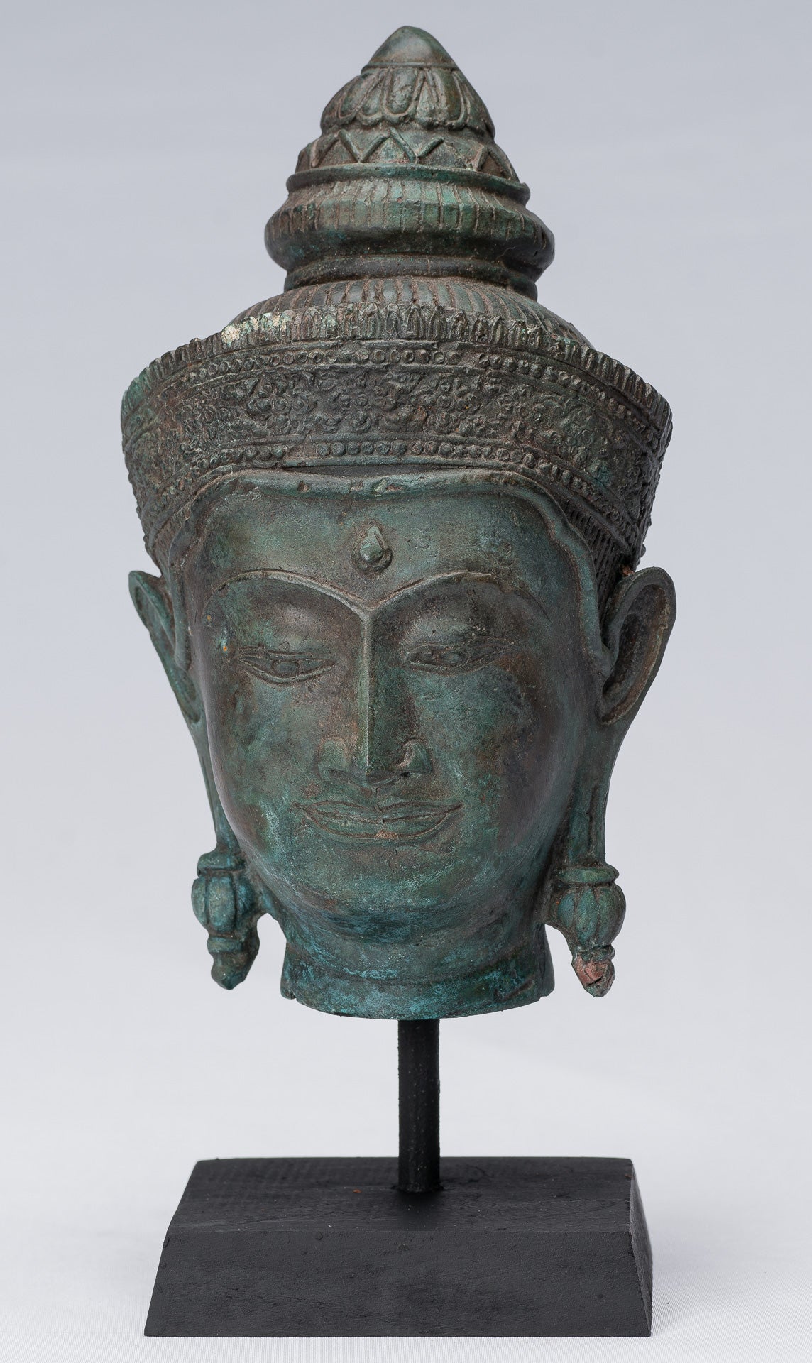 Testa di Buddha - Antique Thai Thai Style Lopburi Bronzo Montaggio Buddha Head - 25 cm/10 "