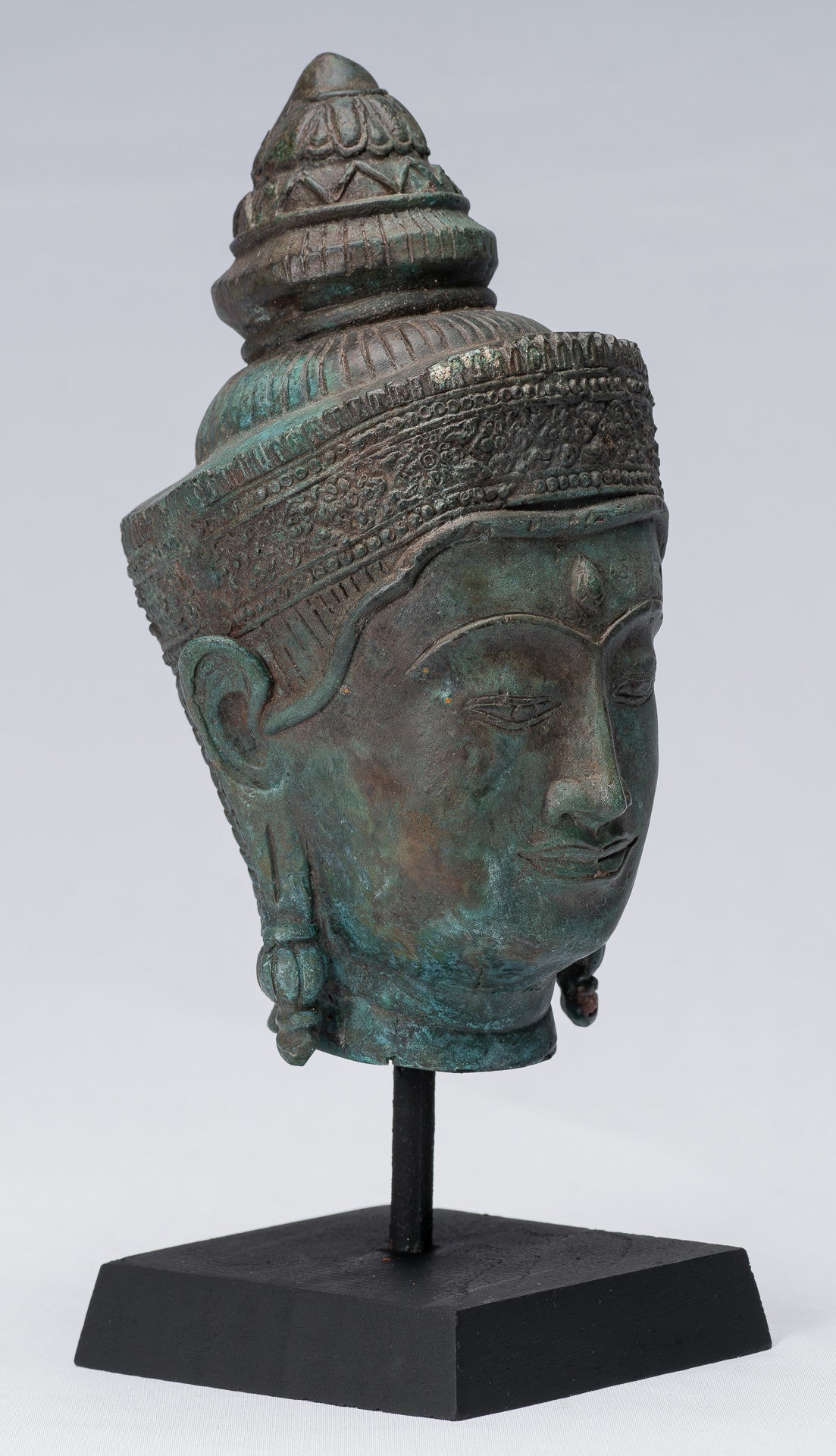 Testa di Buddha - Antique Thai Thai Style Lopburi Bronzo Montaggio Buddha Head - 25 cm/10 "