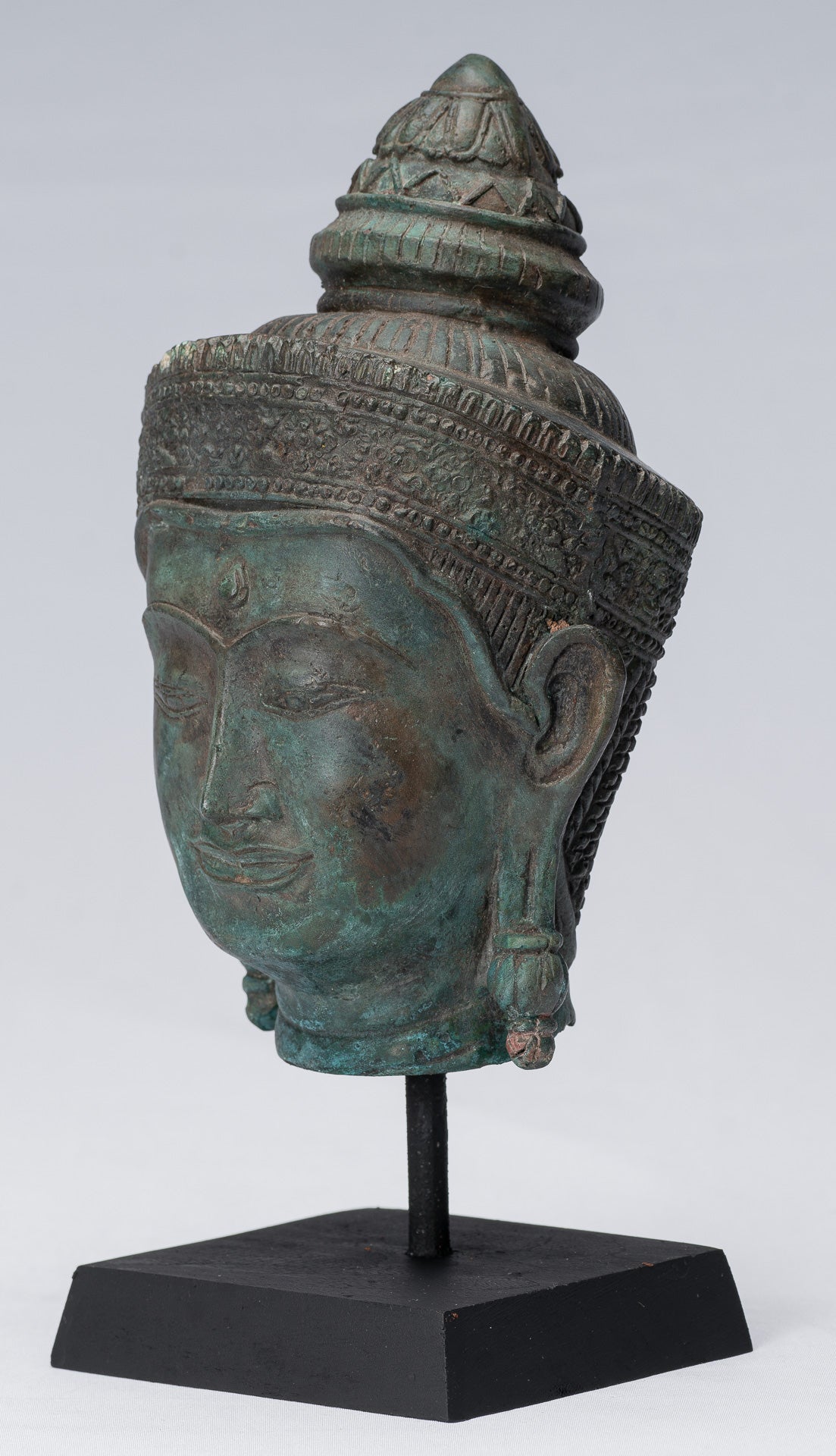 Testa di Buddha - Antique Thai Thai Style Lopburi Bronzo Montaggio Buddha Head - 25 cm/10 "