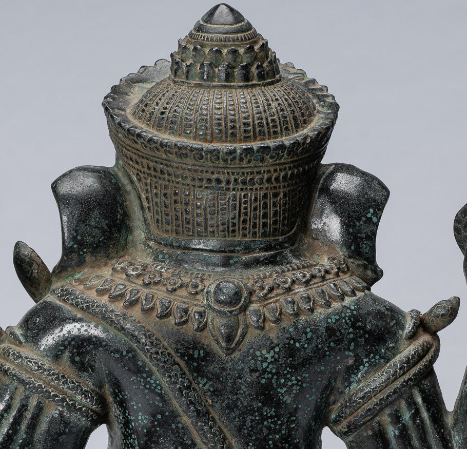 Statue Ganesha - Bronzo di bayon in stile khmer antico seduto a otto braccio ganesh statua - 38 cm/15 "