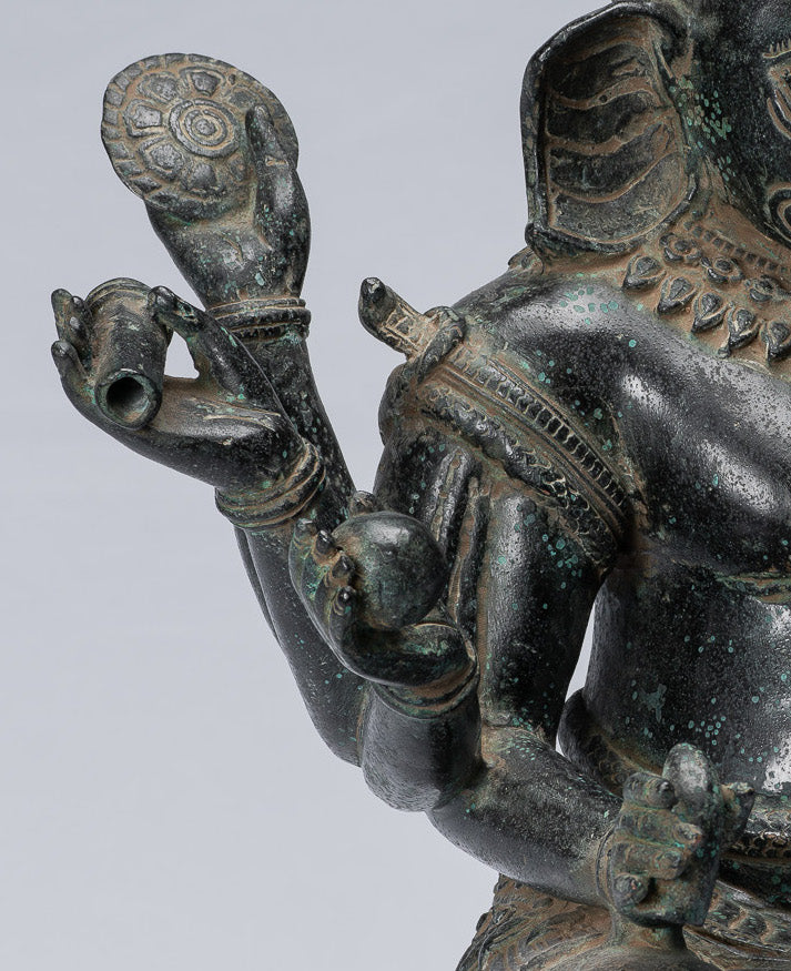 Statue Ganesha - Bronzo di bayon in stile khmer antico seduto a otto braccio ganesh statua - 38 cm/15 "
