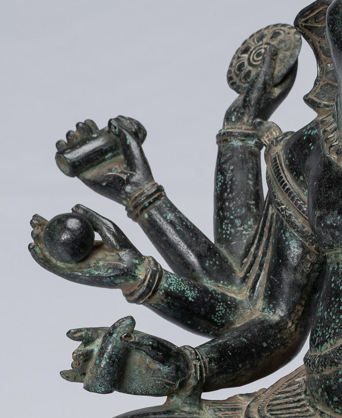 Statue Ganesha - Bronzo di bayon in stile khmer antico seduto a otto braccio ganesh statua - 38 cm/15 "