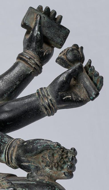 Statue Ganesha - Bronzo di bayon in stile khmer antico seduto a otto braccio ganesh statua - 38 cm/15 "