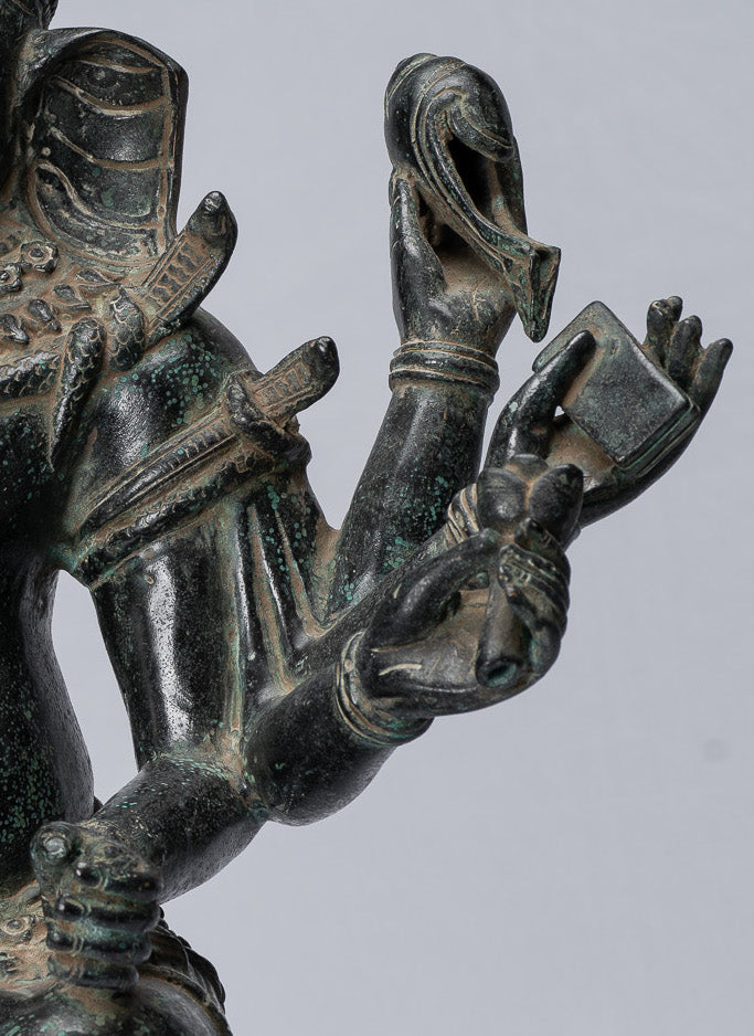 Statue Ganesha - Bronzo di bayon in stile khmer antico seduto a otto braccio ganesh statua - 38 cm/15 "