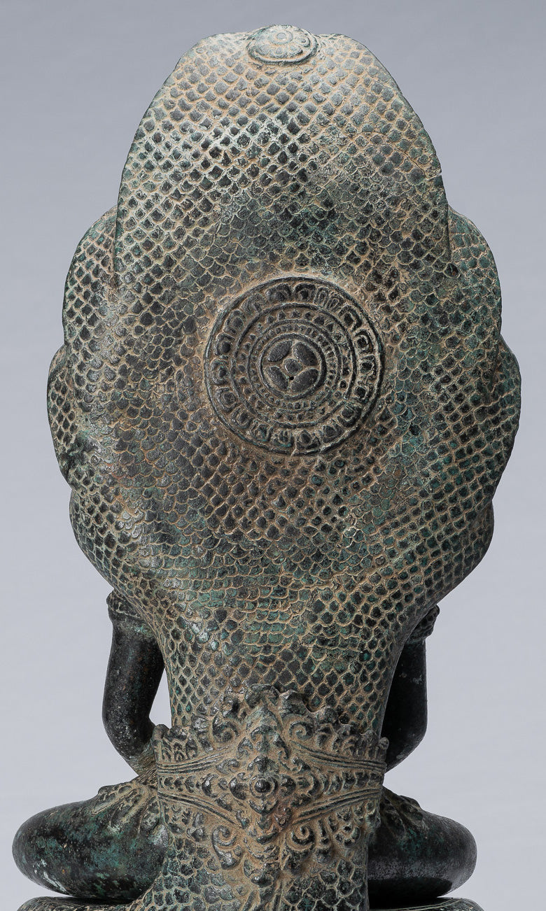 Buddha Statue-Antike Bayon Style Khmer Seated Bronze Naga Meditation Buddha-57cm/23 "