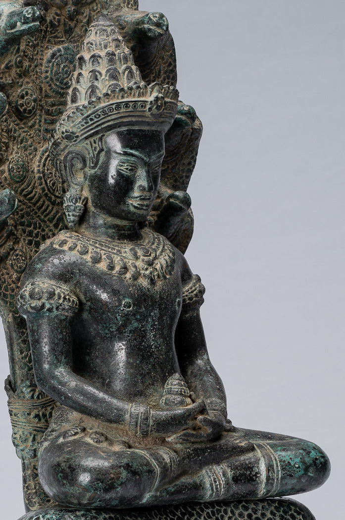Buddha Statue-Antike Bayon Style Khmer Seated Bronze Naga Meditation Buddha-57cm/23 "