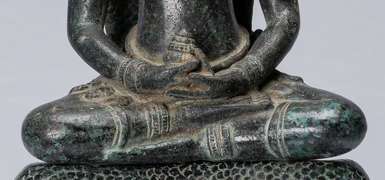 Buddha Statue-Antike Bayon Style Khmer Seated Bronze Naga Meditation Buddha-57cm/23 "