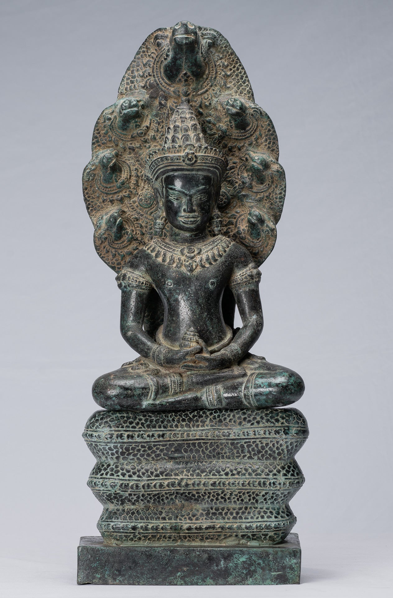 Buddha Statue-Antike Bayon Style Khmer Seated Bronze Naga Meditation Buddha-57cm/23 "