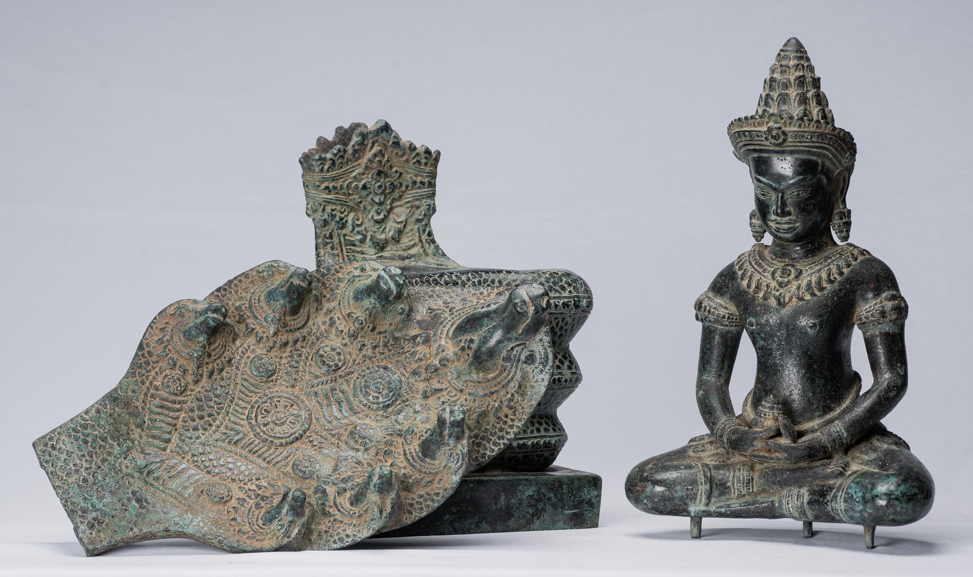 Buddha Statue-Antike Bayon Style Khmer Seated Bronze Naga Meditation Buddha-57cm/23 "