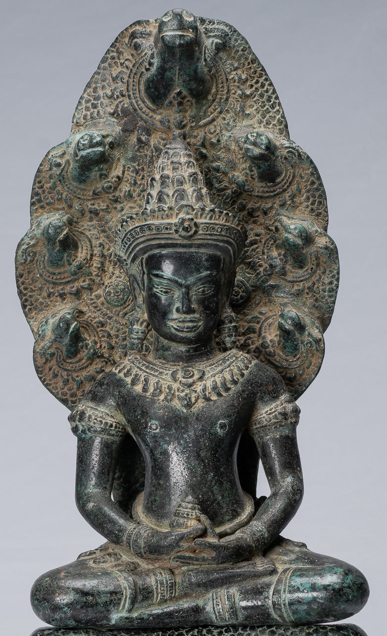 Buddha Statue-Antike Bayon Style Khmer Seated Bronze Naga Meditation Buddha-57cm/23 "
