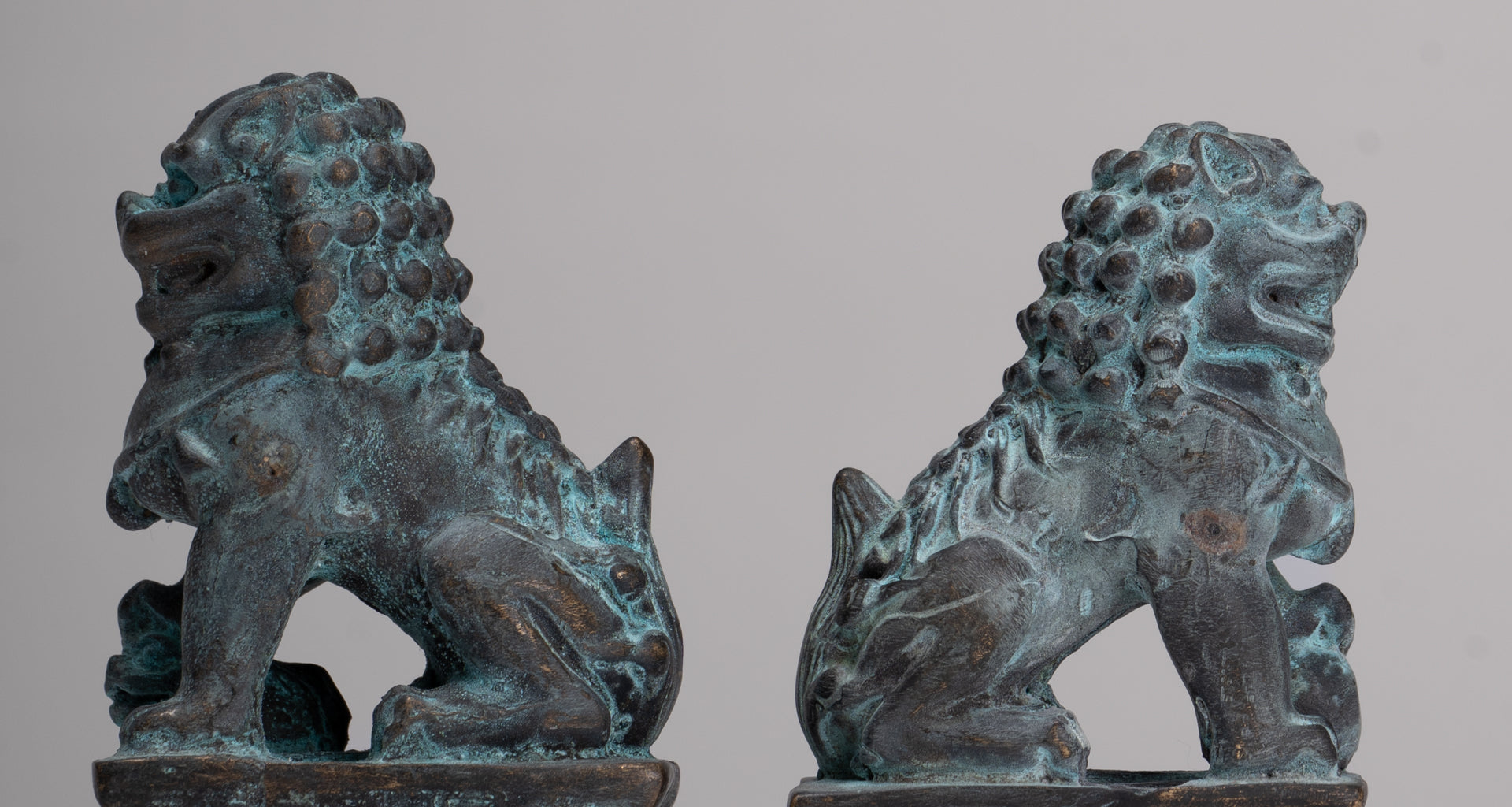 Antique Chinese Style Temple Guardian Lions Shishi Lions Foo Dogs Imperial Lions (Pair) - 10.5cm/4"