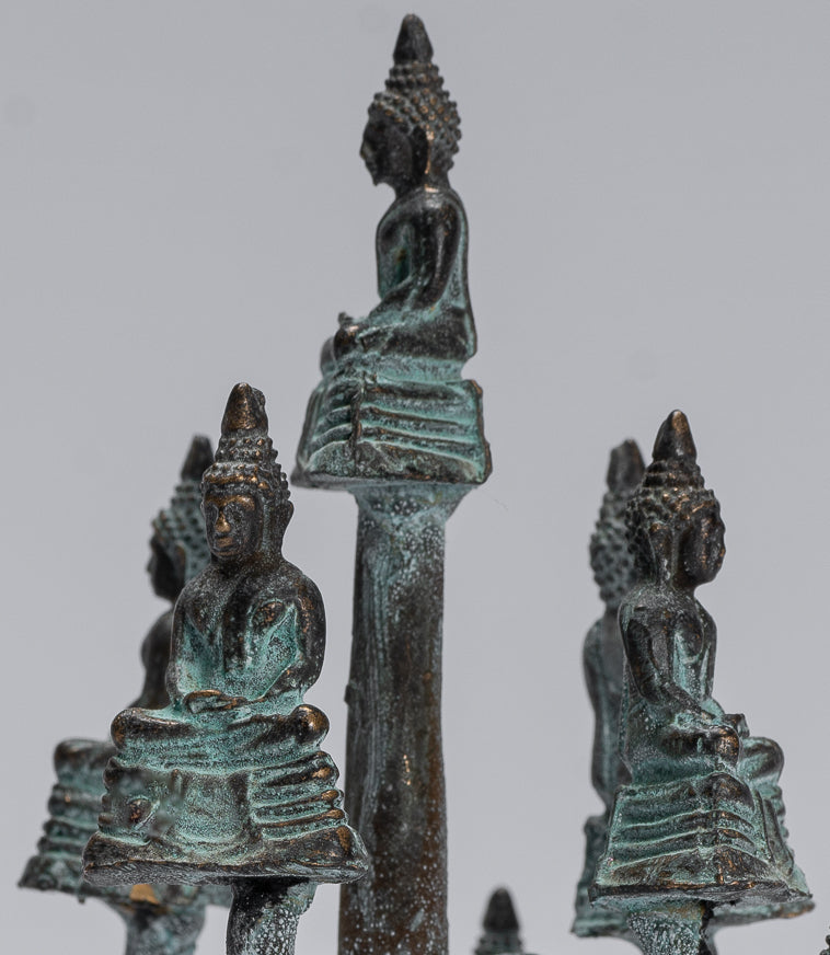 Sculpture de Bouddha – Statues de Bouddha de méditation assises en bronze de style thaïlandais antique – 14 cm