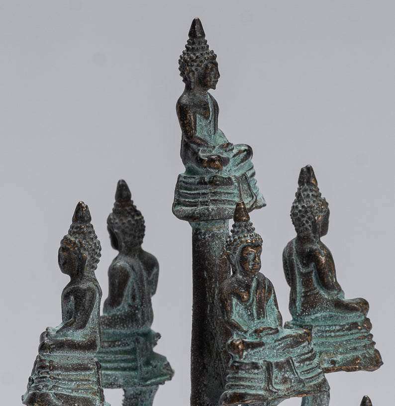 Sculpture de Bouddha – Statues de Bouddha de méditation assises en bronze de style thaïlandais antique – 14 cm