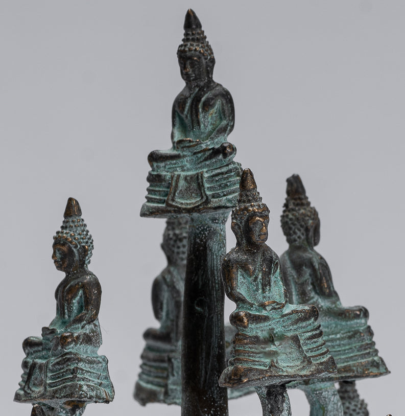 Sculpture de Bouddha – Statues de Bouddha de méditation assises en bronze de style thaïlandais antique – 14 cm