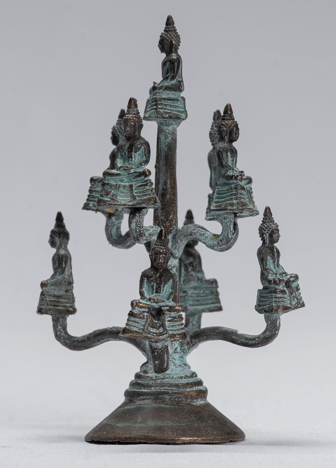 Sculpture de Bouddha – Statues de Bouddha de méditation assises en bronze de style thaïlandais antique – 14 cm