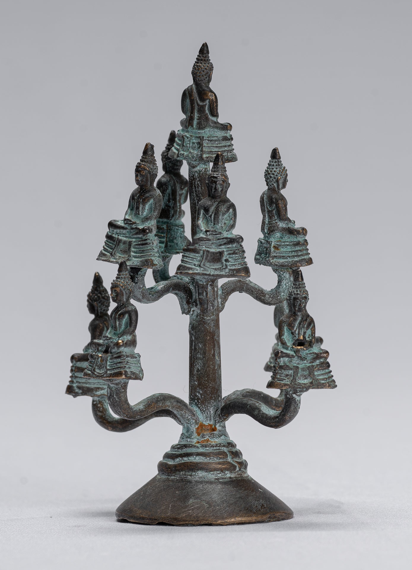 Sculpture de Bouddha – Statues de Bouddha de méditation assises en bronze de style thaïlandais antique – 14 cm