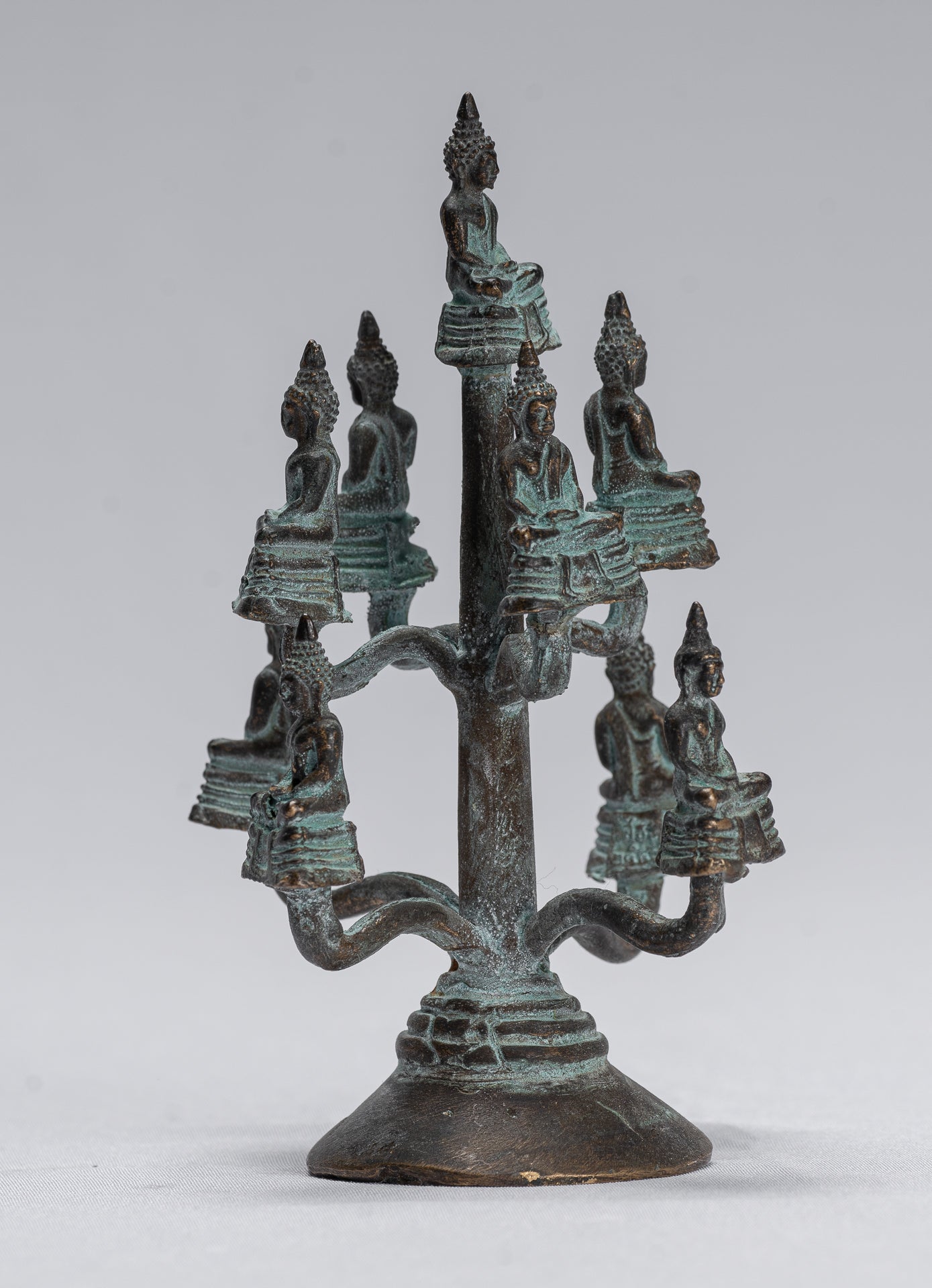 Sculpture de Bouddha – Statues de Bouddha de méditation assises en bronze de style thaïlandais antique – 14 cm