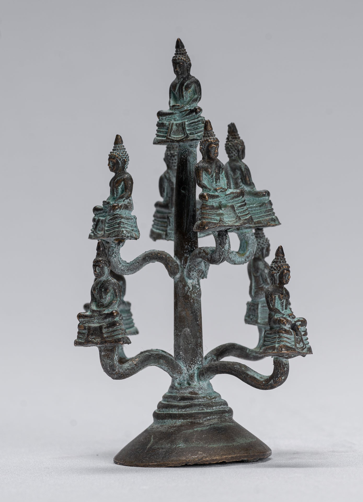 Sculpture de Bouddha – Statues de Bouddha de méditation assises en bronze de style thaïlandais antique – 14 cm