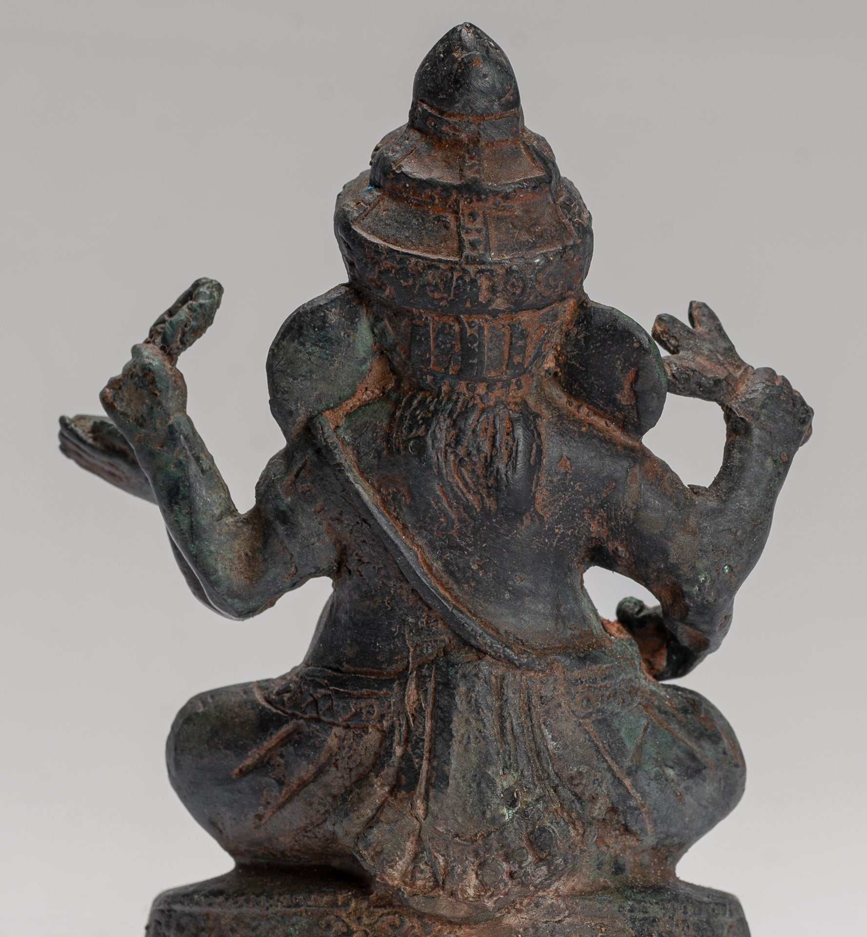 Ganesha Statue - Antique Khmer Style Seated Bronze Bayon Ganesh Statue - 14cm/6"