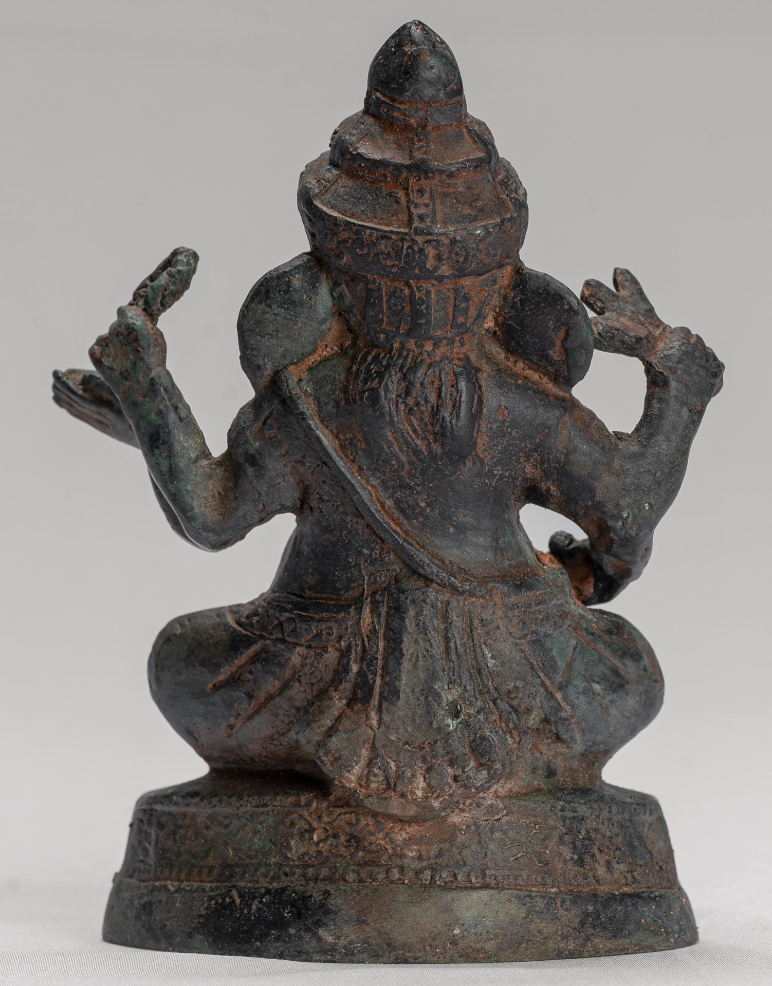 Ganesha Statue - Antique Khmer Style Seated Bronze Bayon Ganesh Statue - 14cm/6"