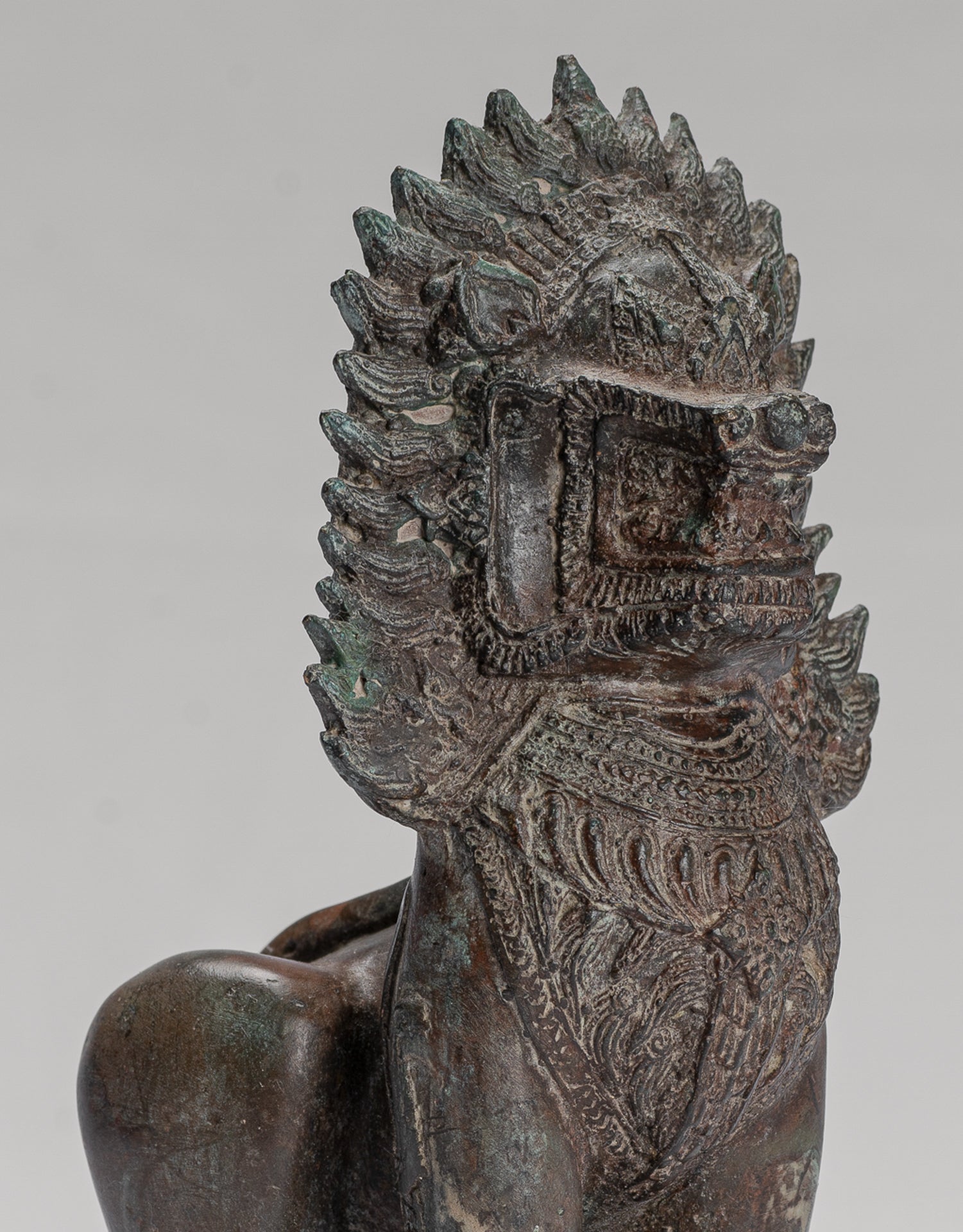 Temple Lion - Antique Thai Style Bronze Standing Singha Temple Guardian or Lion - 19cm/8"