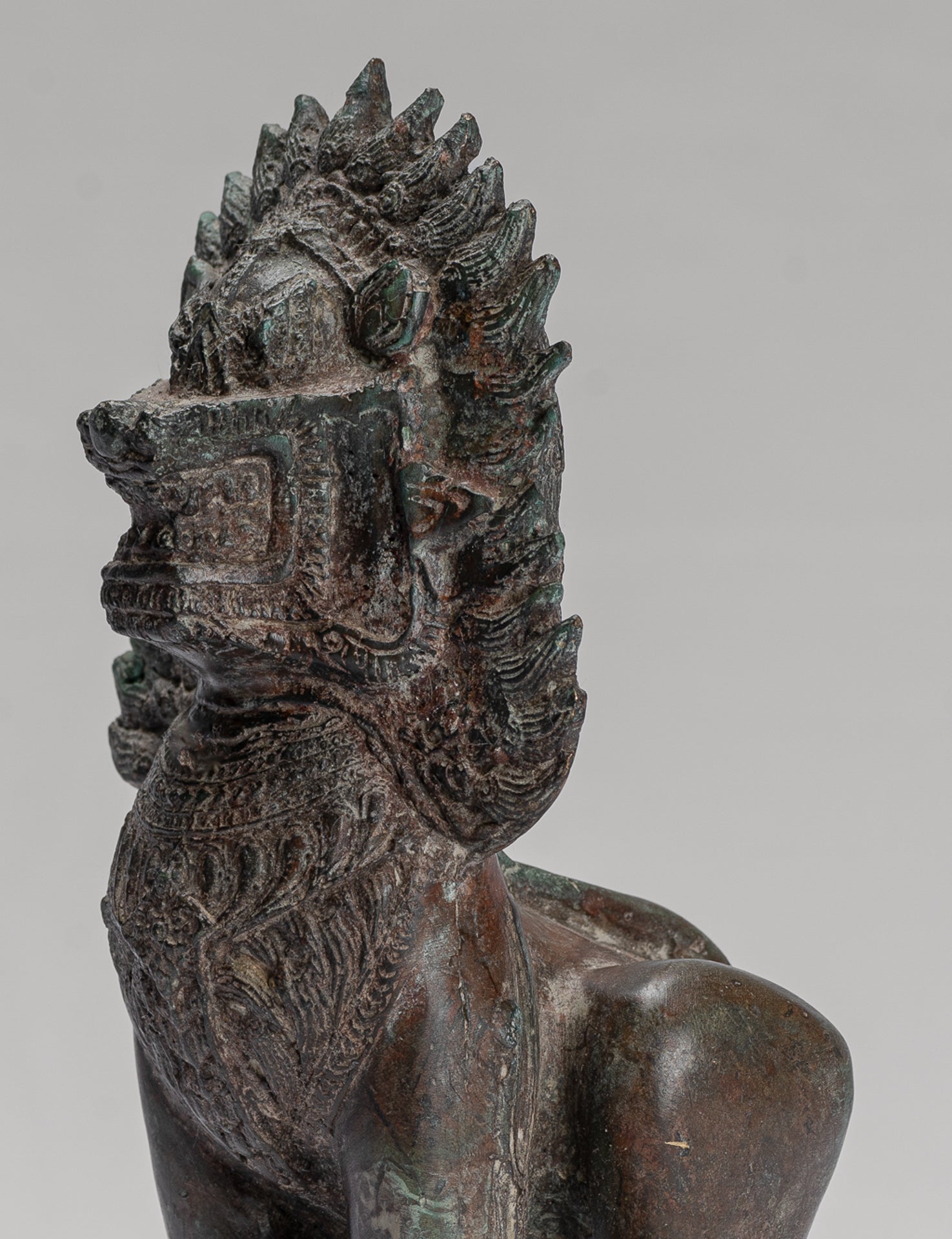 Temple Lion - Antique Thai Style Bronze Standing Singha Temple Guardian or Lion - 19cm/8"