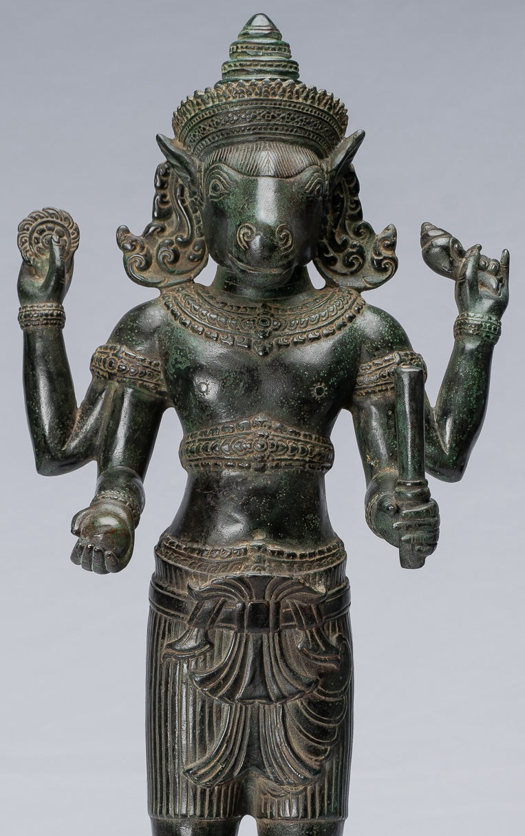 Kalkin Statue - Antique Khmer Style Standing Bronze Hayagriva Kalkin Horse of Vishnu - 55cm/22"