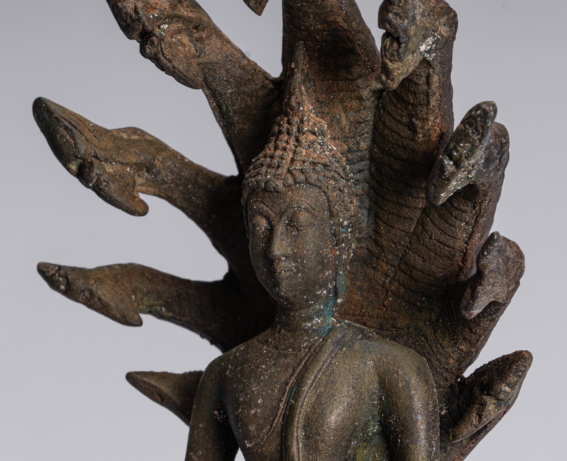 Statue Buddha - Bronzo antico sukhothai Bronzo meditante Naga Buddha Statua - 32 cm/13 "