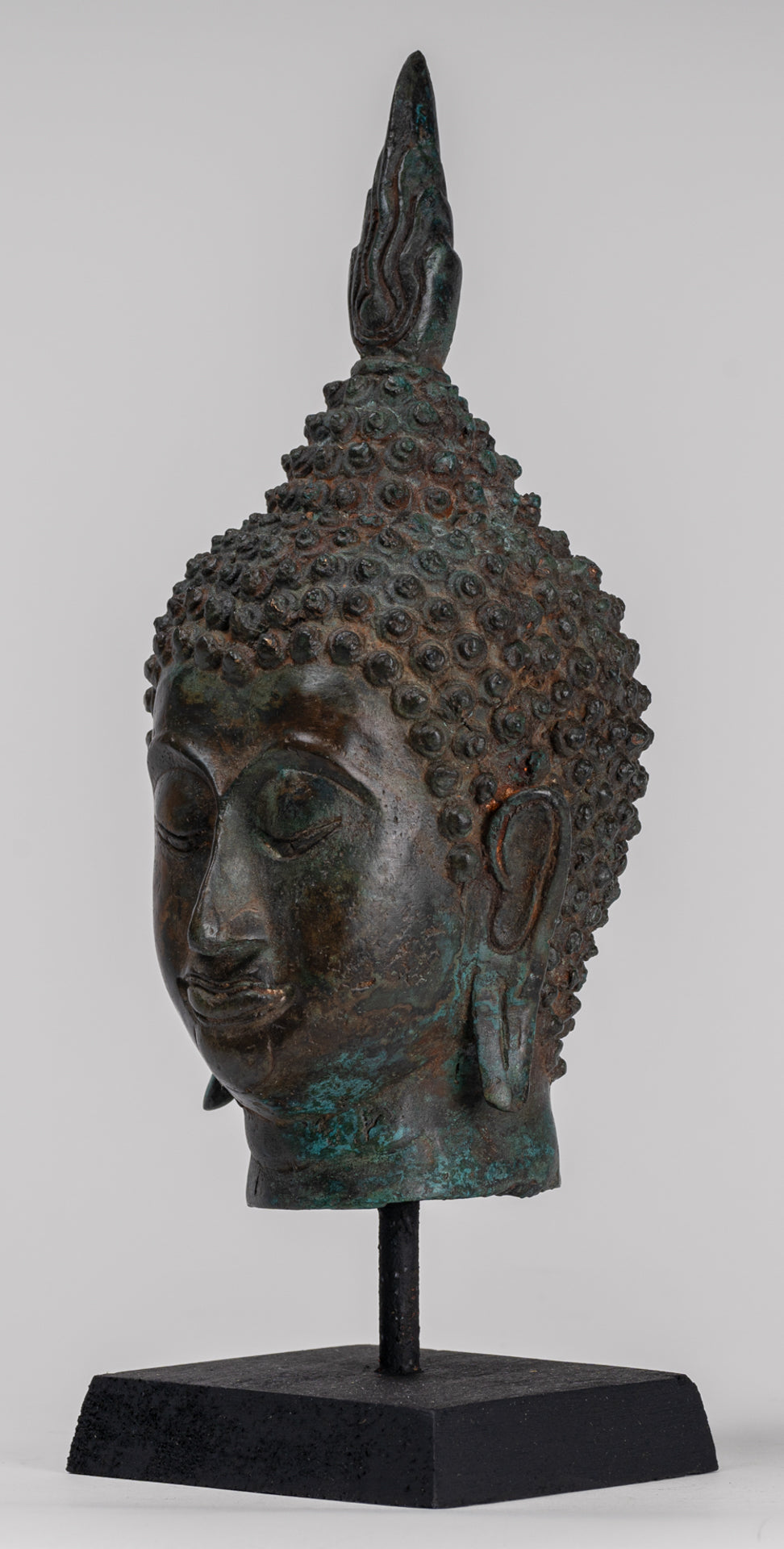 Antique Thai Style Sukhothai Mounted Bronze Buddha Head - 29cm/12"