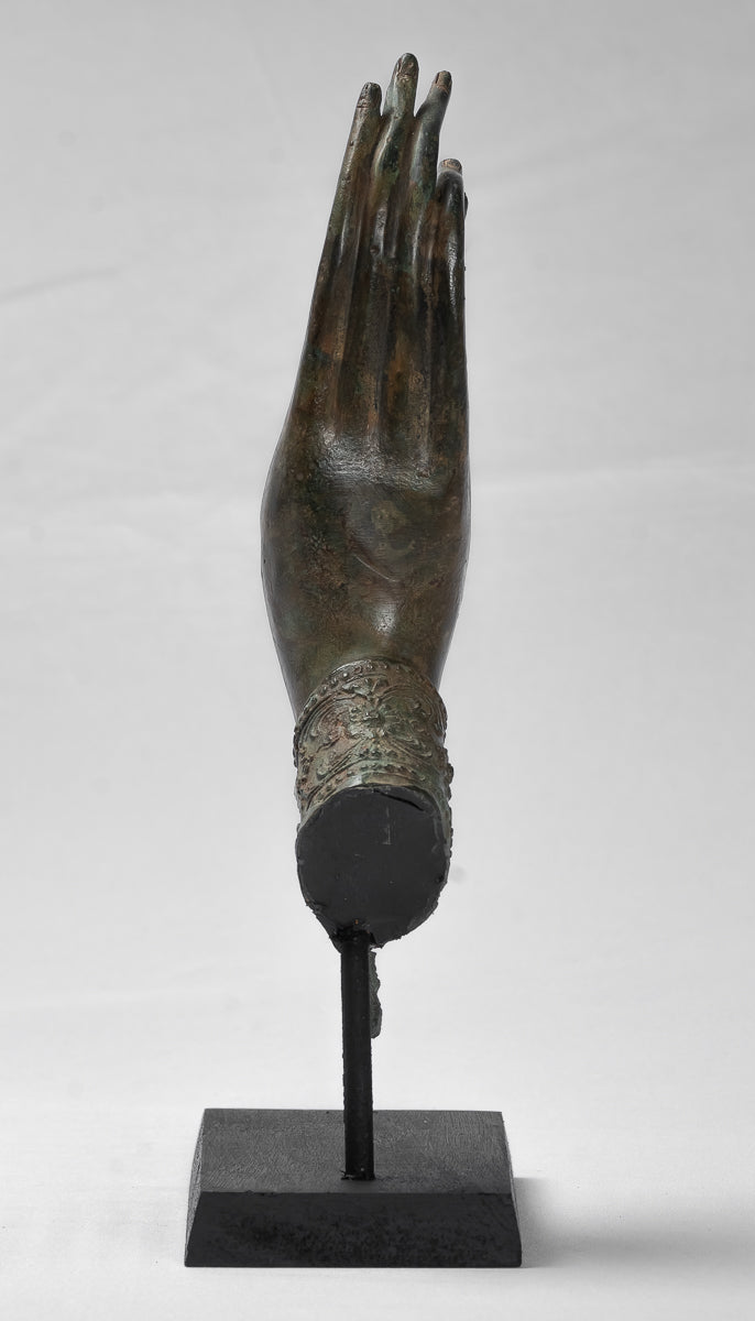 Main de protection thaïlandaise en bronze d'Asie du Sud-Est de style thaïlandais antique montée - 34 cm/14"