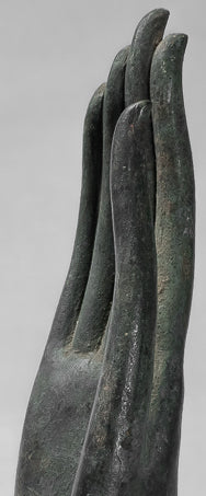 Mounted Antique Thai Style Southeast Asia Bronze Thai Protection Hand - 35cm/14"