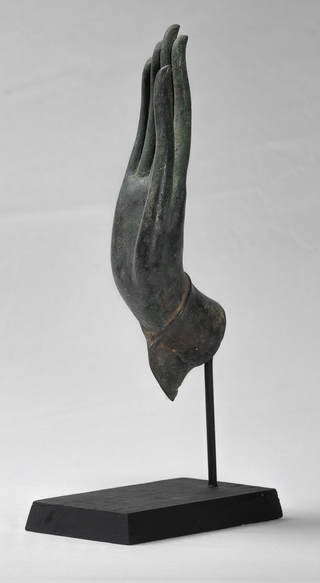 Mounted Antique Thai Style Southeast Asia Bronze Thai Protection Hand - 35cm/14"