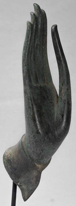 Mounted Antique Thai Style Southeast Asia Bronze Thai Protection Hand - 35cm/14"