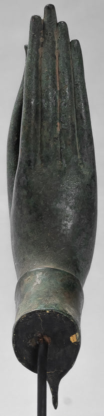 Mounted Antique Thai Style Southeast Asia Bronze Thai Protection Hand - 35cm/14"