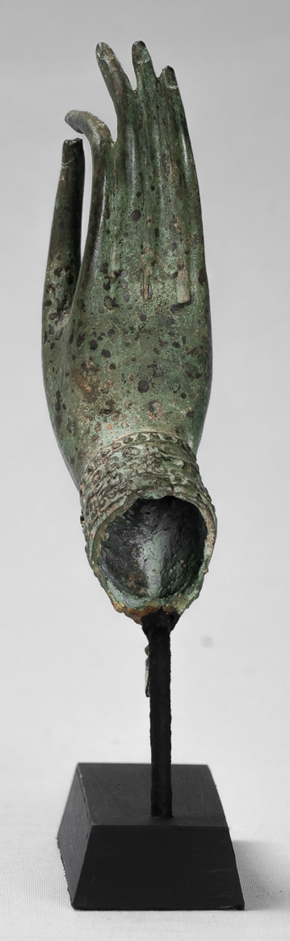 Mounted Antique Thai Style Southeast Asia Bronze Thai Teaching Hand - 23cm/9"