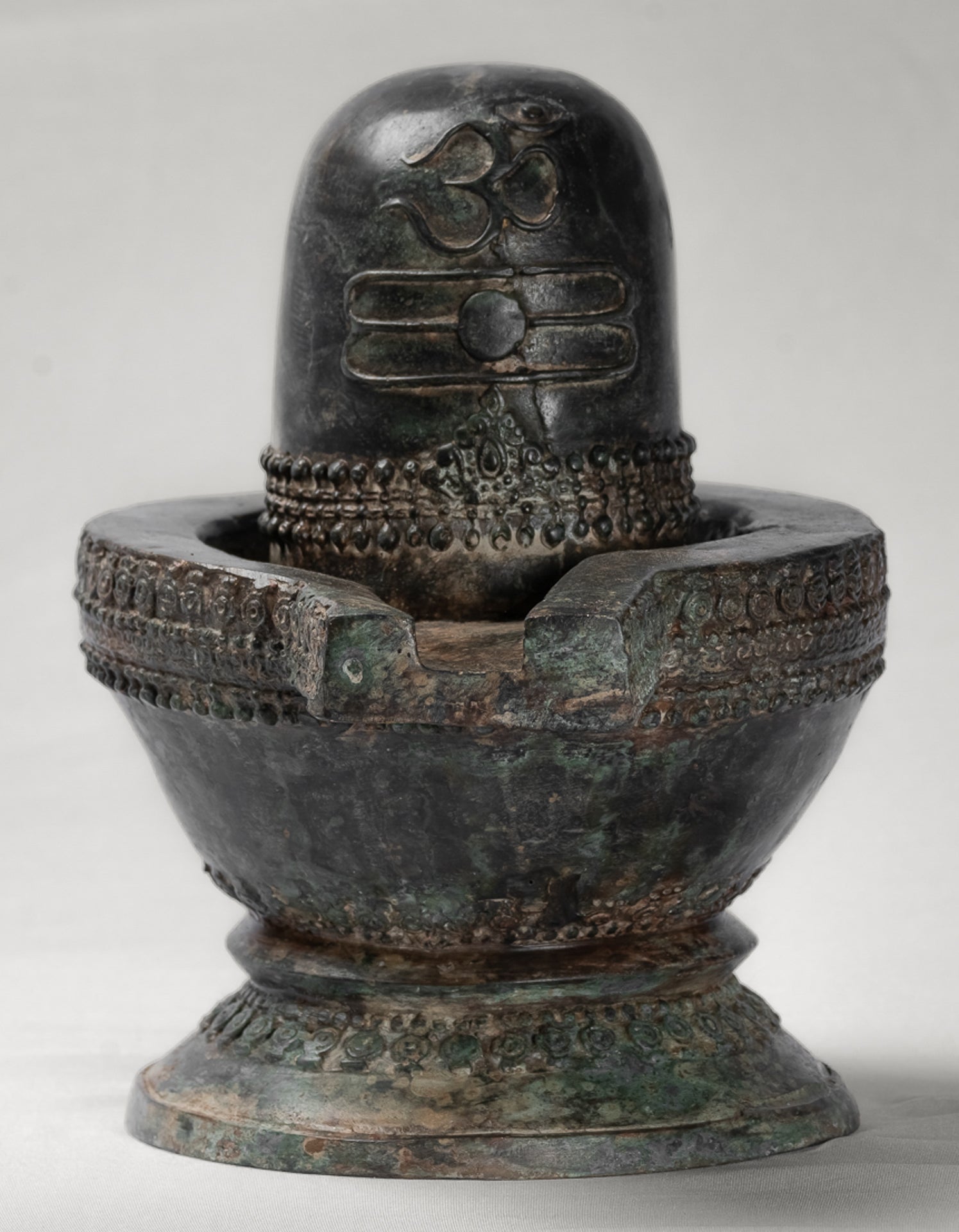 Linga - Antique Indian Style South Asia Bronze Shiva Linga / Lingnum & Yoni - 21cm/8"