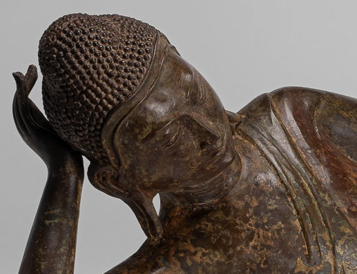 Buddha Statue - Antique Thai Style Bronze Sukhothai Reclining Nirvana Buddha Statue - 106cm/42"