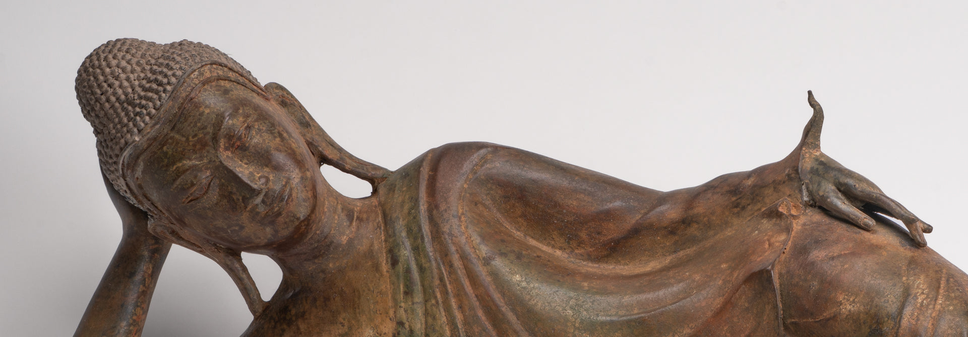 Antique Thai Style Bronze Sukhothai Reclining Nirvana Buddha Statue - 107cm/43"