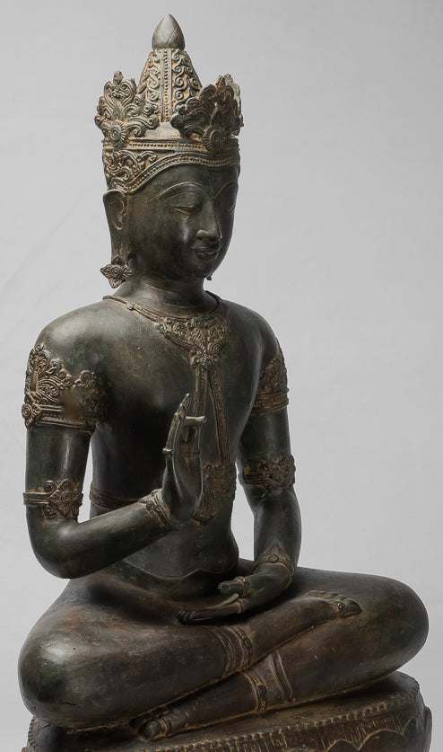 Buddha-Statue – Königliche Lehr-Buddha-Statue im antiken Chiang-Saen-Stil – 87 cm/35 Zoll