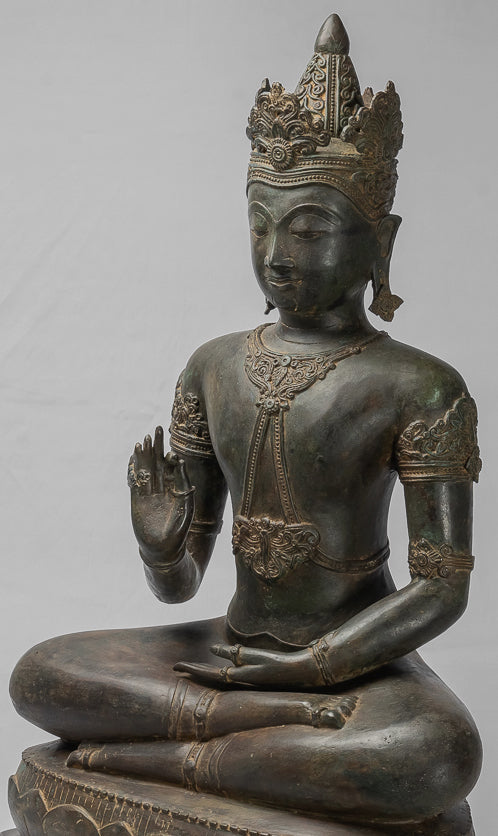 Buddha-Statue – Königliche Lehr-Buddha-Statue im antiken Chiang-Saen-Stil – 87 cm/35 Zoll