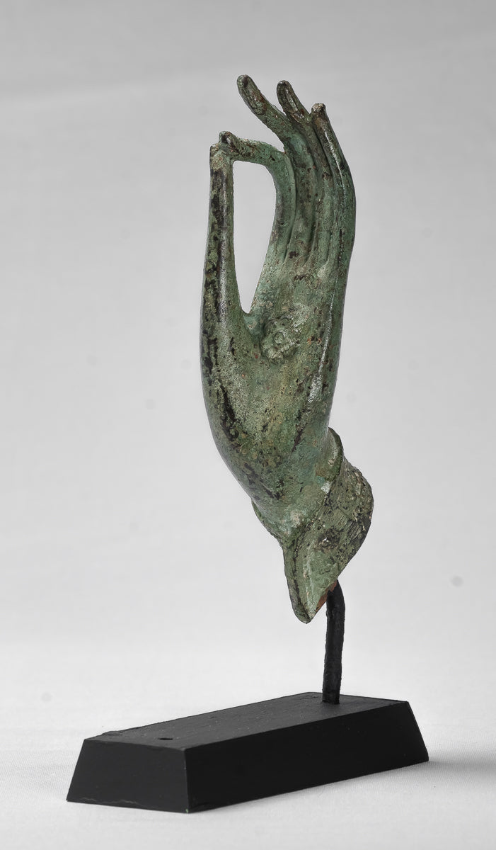 Mounted Antique Thai Style Southeast Asia Bronze Thai Teaching Hand - 23cm/9"