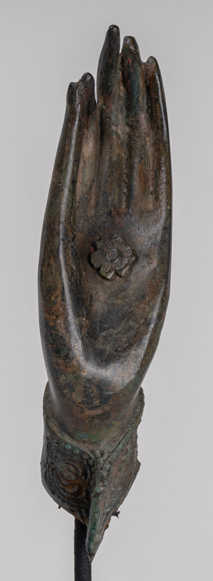 Mounted Antique Thai Style Southeast Asia Bronze Thai Teaching Hand - 24cm/10"